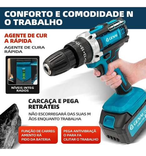 Kit 3em1 Parafusadeira Impacto E Esmeril 21v 2 Bats C Maleta