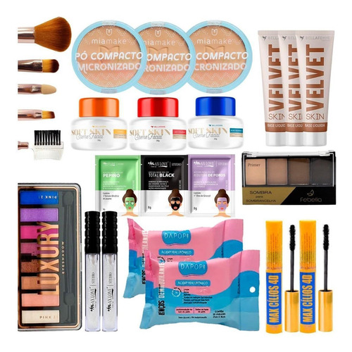 Kit De Maquiagem Completo Cílios Rímel Batom Base