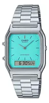 Comprar Reloj Casio Vintage Aq-230a-2a2 Fondo Turquesa Ana\u002Fdigi Malla Plata Bisel Plata Fondo Cian
