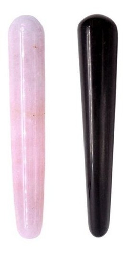 Domika Natural De Cuarzo Rosa / Negro Obsidiana Crystal Wand