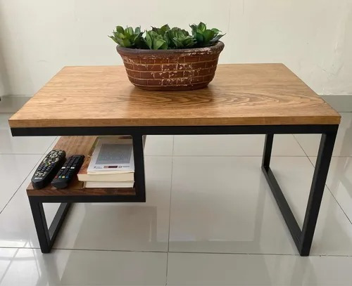 Mesa Auxiliar Estilo Industrial Madera De Pino Centro Sala 