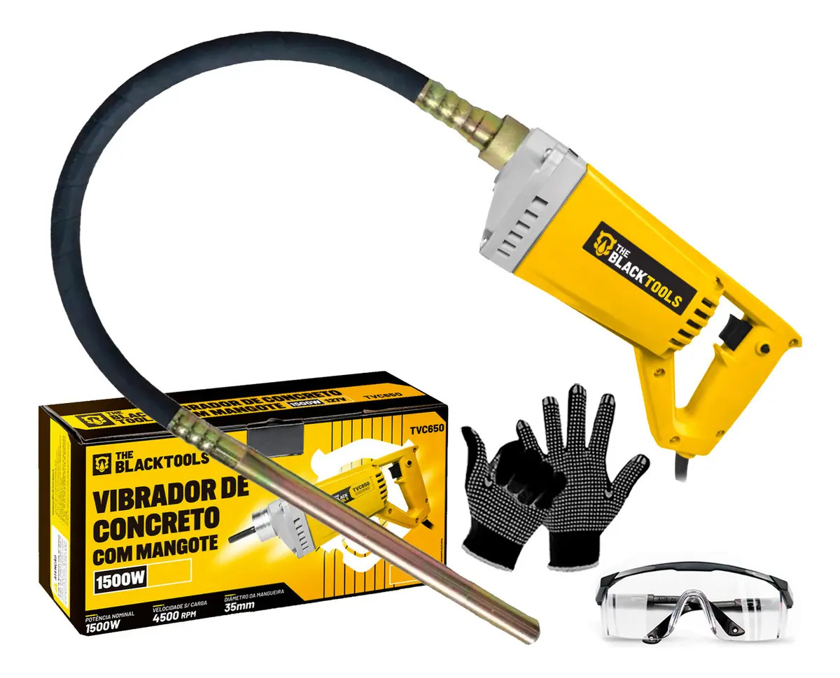 Kit Vibrador Concreto 1500w Com Mangote Mangueira 1,45mx35mm Com Acessorios Tvc650 The Black Tools