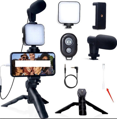 Kit Vlog Celular Vlog For iPhone Tripie Luz Y Microfono