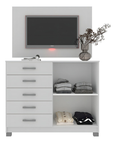 Cômoda Sapateira 2 Portas 5 Gavetas Com Pés + Painel Fewt