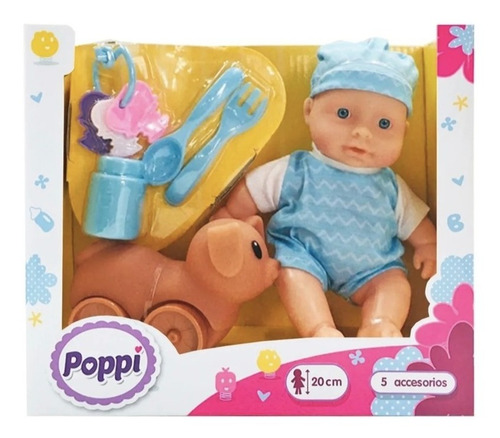 Imagen 7 de 10 de Bebe Poppi Con Mascota + Accesorios - Bebote 20cm Perrito