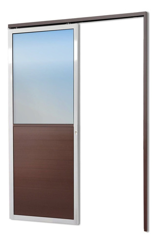 Porta De Correr Suspensa 210x90cm Meia Lambril Meia Vidro