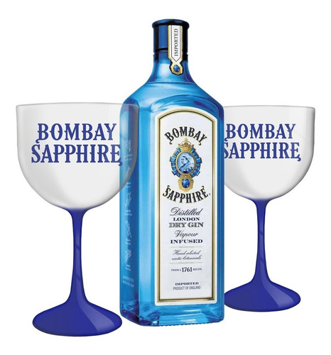 Kit Gin Bombay 750ml Com 2 Taças De Brinde Original + Nf