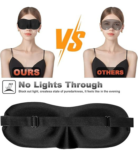 Antifaz Para Dormir 3d Para Mujeres Y Hombre, Antifaz Para Dormir Para Una Oscuridad Absoluta, Tejido Transpirable Con Correa Ajustable Para Siestas, Viajes + Dos Pares De Tapones Para Los Oídos