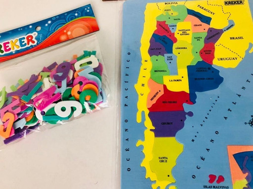Combo Mapa Argentina + Letras Y Numeros De Goma Eva Kreker
