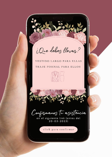 Invitación Digital Floral Rosas Rosa & Burdeo