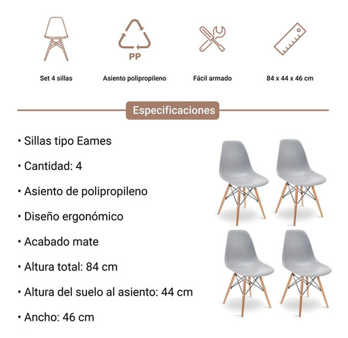 Set 4 Silla Tipo Eames De Comedor Modernas Colores