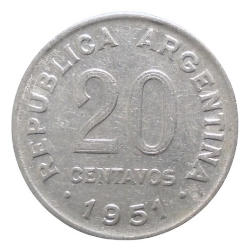 Argentina 20 Centavos 1951 * Canto Estriado Ar#01