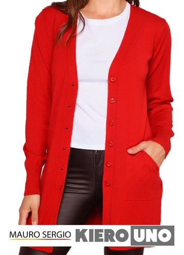 Imagen 2 de 7 de Cárdigan Largo Sweater Saco Con Bolsillos Mujer Kierouno