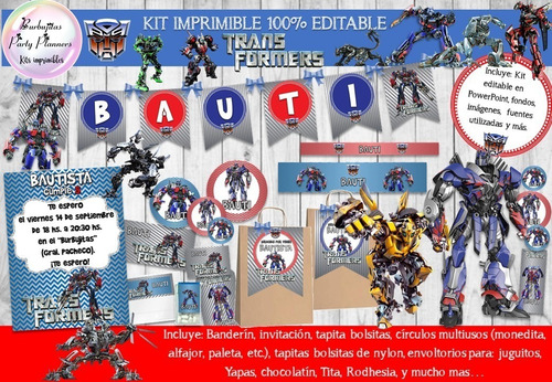 Kit Imprimible Candy Bar Transformers 100% Editable