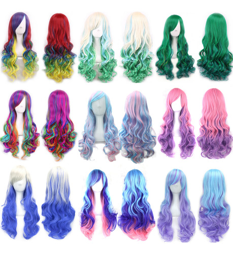Soowee Synthetic Hair Ombre Rainbow Cosplay Wig With Bangs