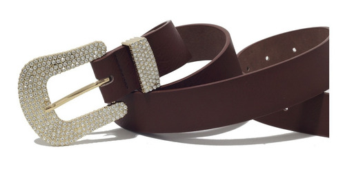 Imagem 4 de 4 de Cinto Feminino Country Marrom Com Strass