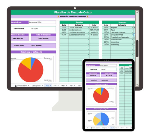Planilha Fluxo De Caixa Com Dashboard Excel E Google Sheets