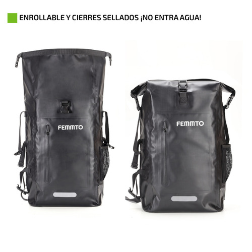 Imagen 5 de 9 de Mochila Estanco De Aire Libre 25 Lts Femmto Mochilero Viaje Color Negro