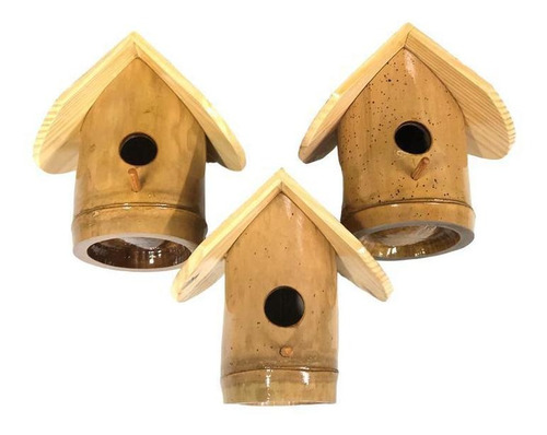 Kit 3 Ninhos Casa De Bambu Para Pássaros Canários Artesanato