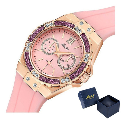 Relojes Elegantes De Cuarzo Con Diamantes Para Mujer De Miss Color De La Correa Rosa