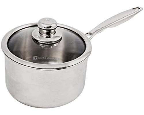 Swiss Diamond Premium Clad Sauce Pan Wlid 26 Qt 7 Silver