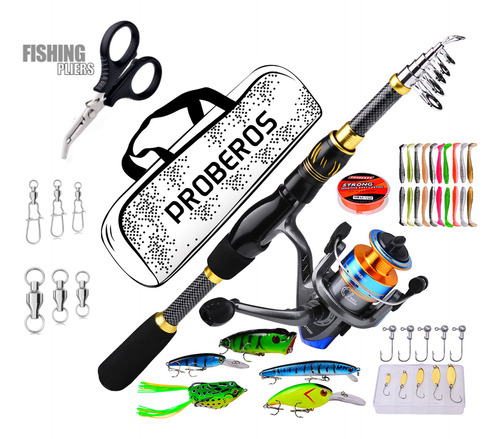 Kit Pesca 1.8m Caña Carrete Señuelo Accesorio Bolsa Completo