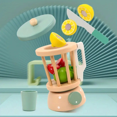 Licuadora De Madera Con Frutas Y Cuchillo