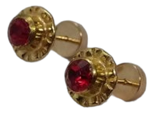 Aros Flor Rubí 7 Mm 3 Oro 14k