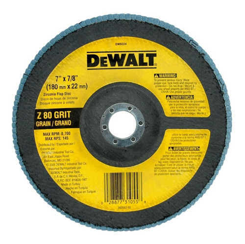 Disco Flap 7  X 1/4  X 7/8  Grano 80 Dewalt