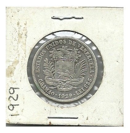 Moneda De Plata - 2 Bolivares Año 1929 - 10 Gramos - Ley 835