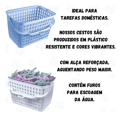 Kit Lavanderia Rosa Cesto Com Alça + Varal + 48 Prendedores