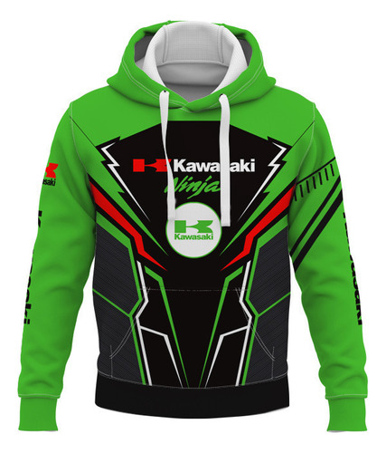 Kawasaki Sweatshirt Biker Hooded Pullover Coat