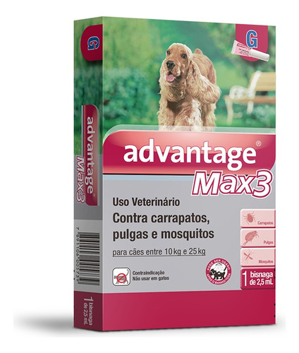 Antipulgas E Carrapatos Advantage Max3 Cães Entre 10 A 25kg