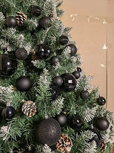 AOGU 34Pcs Christmas Balls Christmas Tree Ball Black 2.36 Ornaments  Shatterproof Decorations for Trees Home Holiday Party Garlands Wreaths  Decor