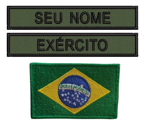 Kit Patch Baixa Visibilidade Sutache, Nome Cursos,om Bordado Verde-musgo Bordado