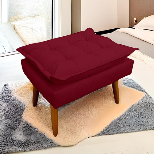Puff Opala Retangular Sala E Quarto Suede Vermelho - Jylcrom