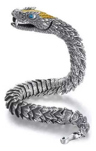 Pulsera De Serpiente Real Hecha A Mano De Plata 925 Con Perl