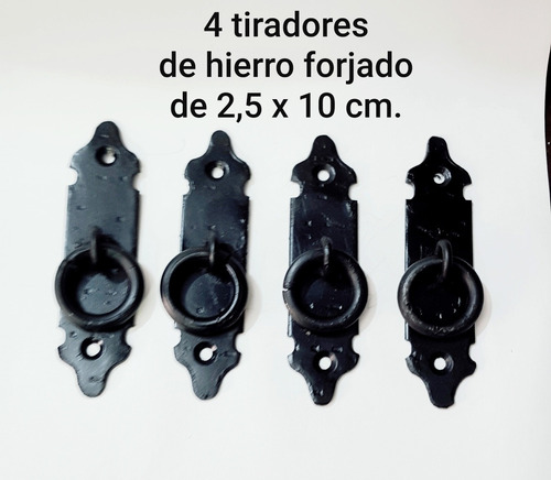 4 Tiradores De Hierro Forjado, 10x2,5 Cm. + Tornillos Negros