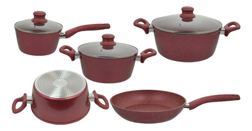 Jogo De Panelas Antiaderentes De Aço Tampas De Inox 21 Peças Cor Vermelho