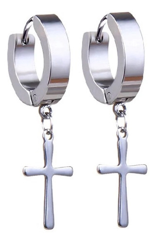 Aros Colgantes Cruz De Acero Inoxidable Set X 2 Unidades
