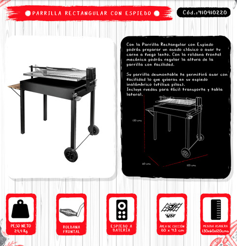 Parrilla Magallánica Rectangular Con Espiedo