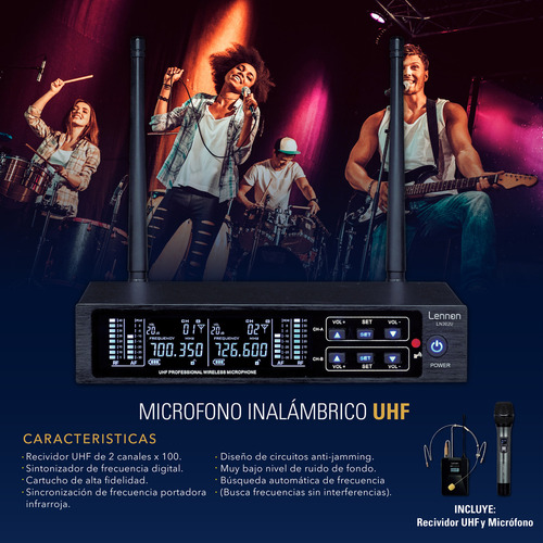 Kit Microfono Y Diadema Inalambricos Uhf Lennon Ln302u Color Negro