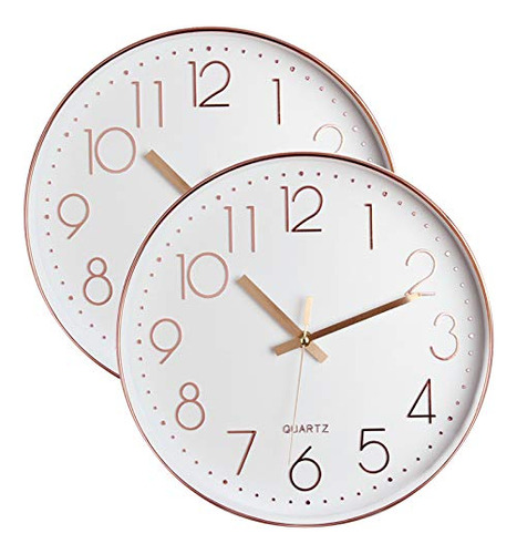 Tebery 2 Pack Silencioso Reloj De Pared De Oro Rosa Relojes 