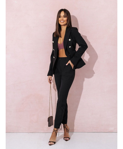 Blazer Para Mujer Slim Fit De Oficina Con Solapa Y Botones