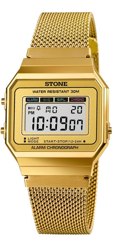 Reloj Pulsera Digital Stone Dorado Gtia Unisex Sto1110d