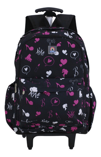 Mochila Rodinha Escolar Boneca Grande Resistente Svg Cor Preto