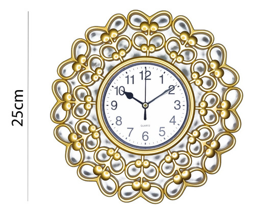 Reloj De Pared Redondo Vintage Decorativo 25cm Silencioso Color de la estructura Dorado - 276016 Color del fondo Blanco - 276016