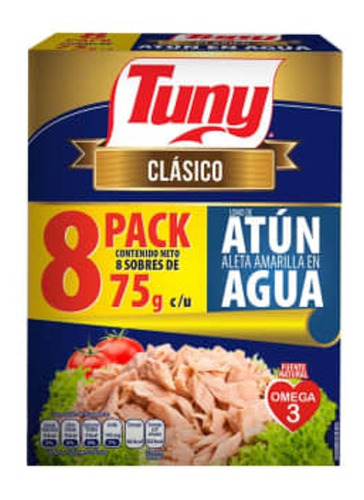 Atún En Agua Tuny Pouch Clásico 8 Pzas De 75 G C/u