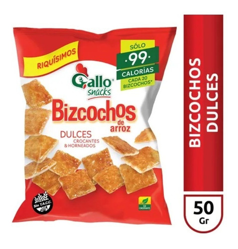 Imagen 1 de 1 de Bizcochos De Arroz Dulces Gallo Snacks 50 G - Sin Tacc