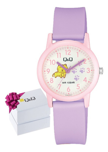 Reloj Infantil Q&q Gato Niña Regalo Sumergible Gatito Lila 